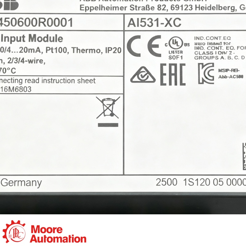 โมดูลอินพุตอะนาล็อกอเนกประสงค์ 8 แชนเนล ABB AI531 AC500 S500