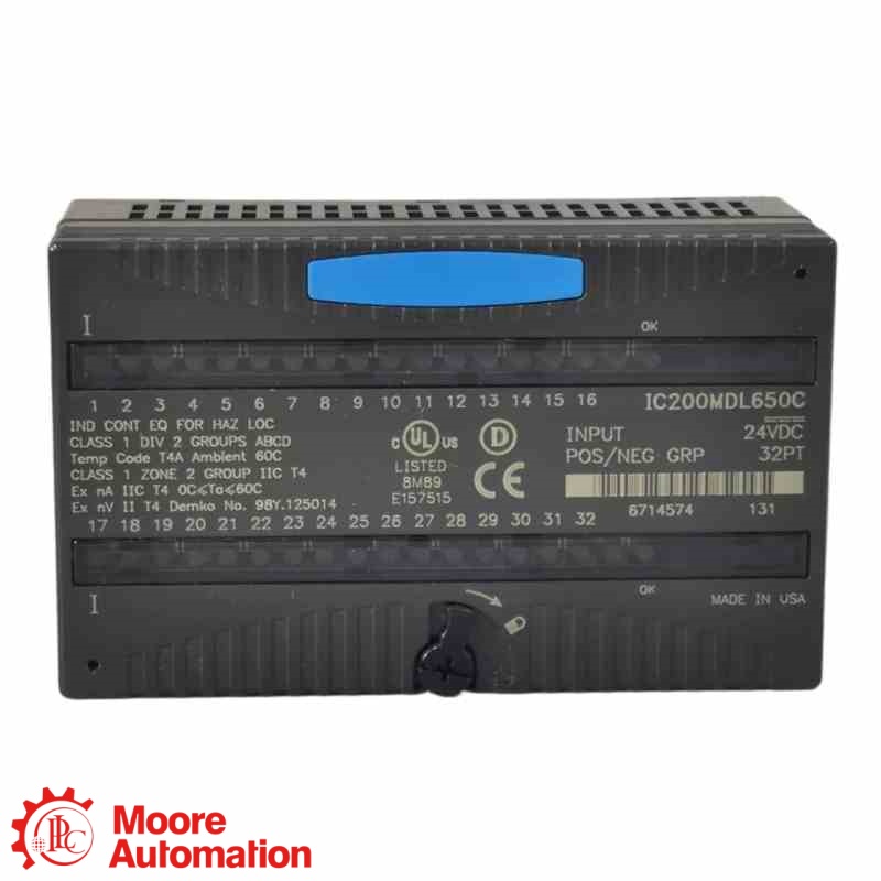 โมดูลอินพุตแบบแยกส่วน GE Fanuc IC200MDL650C VersaMax 24 VDC 32 จุด